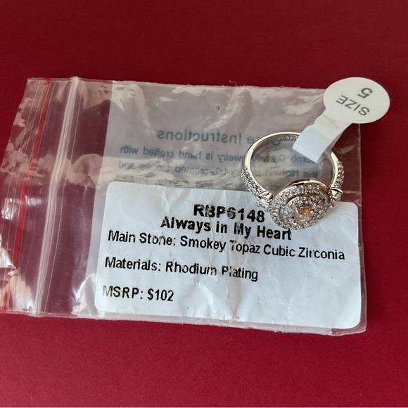 SOLD: Bomb Party RBP6148 “Always In My Heart” Smokey Topaz CZ Rhodium Sz 5,8 Rin - Picture 5 of 6